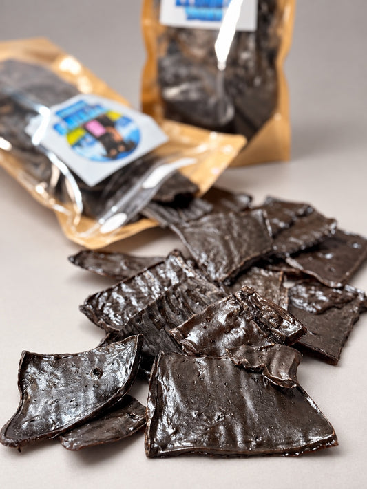 Close up of dehydrated beef liver dog treat pieces