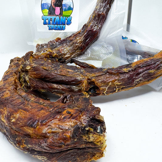 Titan's Treats dehydrated turkey neck dog chews with whole turkey necks