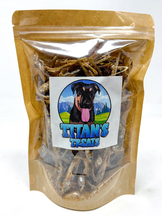 Package of Titan's Treats dehydrated whole smelt dog treats